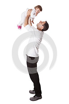 Father holding small baby aloft