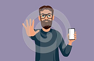 Father Holding a Smartphone Refusing Screen Time Vector Illustration