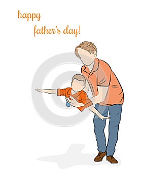 Father holds son. happy father`s day. vector illustration.