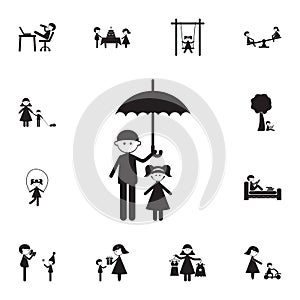 father holds an umbrella over his daughter icon. Detailed set of Family icons. Premium quality graphic design sign. One of the col
