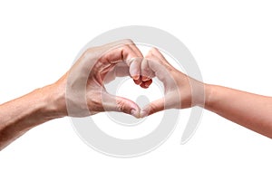 Father and kid holding hands together forming a heart shape