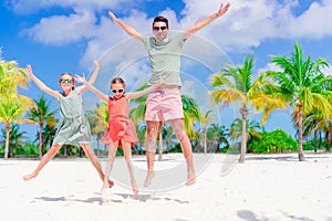 Father and kids enjoying beach summer vacation