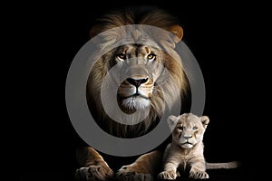 Father lion and lion cub. By Generative AI