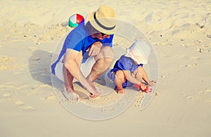 Father and little daugther drawing family picture