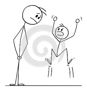 Father Looking at Angry or Resentful Child or Boy , Vector Cartoon Stick Figure Illustration photo