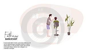 Father making haircut at home, quarantine isolation activity. Modern cartoon flat illustration, people daily life, dad and child