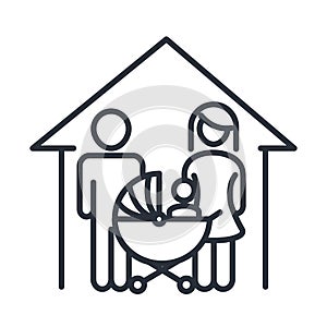Father mother and baby in pram house family day, icon in outline style