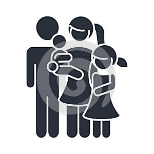 Father mother carrying a little son and daughter family day, icon in silhouette style