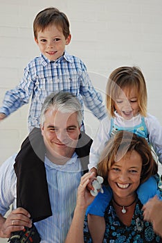 Father mother and children in good mood