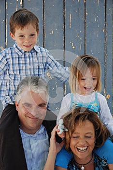 Father mother and children in good mood