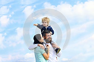 Father mother and son in the park. Freedom to Dream - Joyful Boy Playing With Paper Airplane. Family Time. Parenting