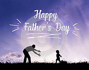 Father with open arms and his son outdoors. Fathers day concept.