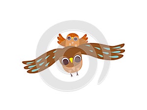 Father Owl and His Owlet Flying Together, Happy Family of Owls, Father, Cute Cartoon Birds Characters Vector