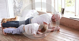 Father plays with son at home. They are home on self-isolation.