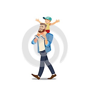 Father Riding Son on Shoulders Cartoon Vector