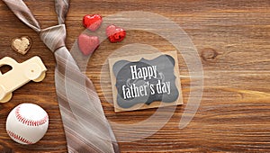 Father`s day concept over wooden background. top view, flat lay