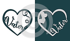 Father`s day design. Decorative heart for cutting and sublimation with the word Vater photo