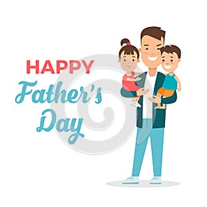 Father`s day flat illustration. Father chil