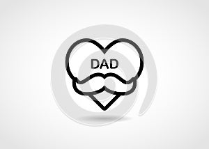 Father`s day line icon with mustache on heart shape