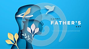 Father`s Day papercut card of dad and son template