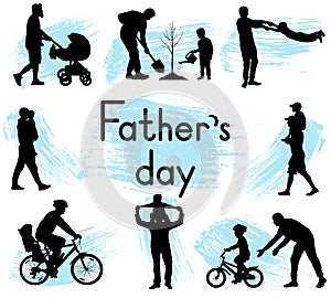 Father`s Day. Pastimes of father and son. Silhouettes of man and boy. Vector illustration