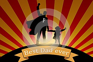 Father\'s Day. Silhouette of father and child in superhero costume