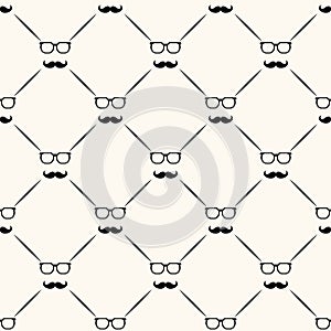 Father`s day vector seamless pattern, geometrical background with bow ties, glasses and lines, simple elegance