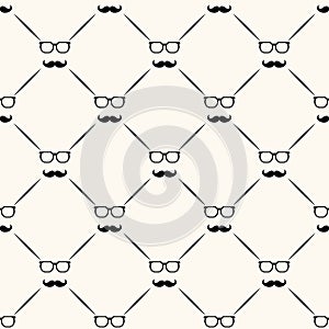 Father`s day vector seamless pattern, geometrical background with bow ties, glasses and lines, simple elegance photo