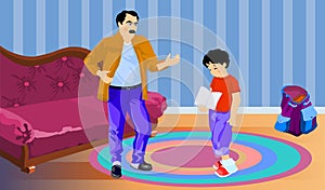 father scolds his son at home illustration