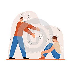 The father shouts at his son. Family conflict between parent and child. Vector illustration in flat style
