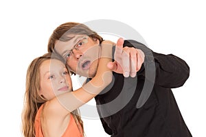 Father showing something to his daughter