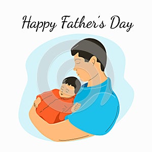 The father is sleeping with a child in his arms.