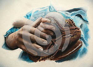 Father and son baseball with wilson baseball glove Painting