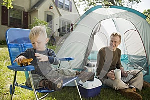 Father and son camping