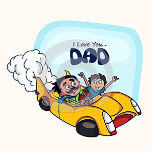 Father and son in car for Happy Fathers Day.