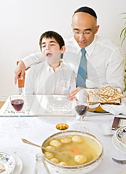Father and son celebrating passover