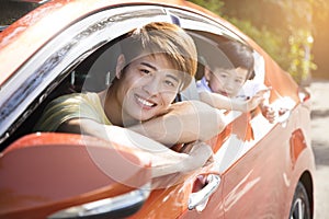 Father and son enjoy road trip