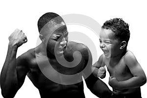 Father and son exulting