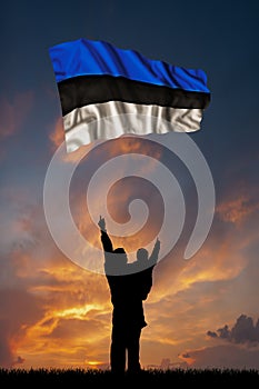 Father with son and the flag of Estonia