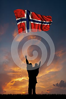 Father with son and the flag of Norway