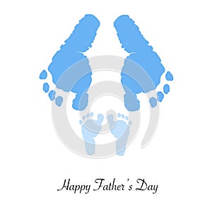 Father and son. Foot prints.Father`s Day greeting card