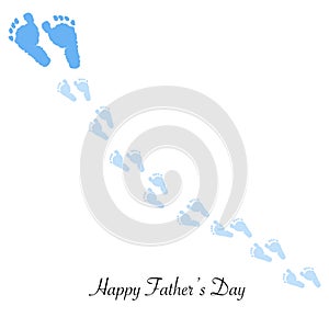 Father and son. Foot prints foot steps. Father`s Day greeting card background