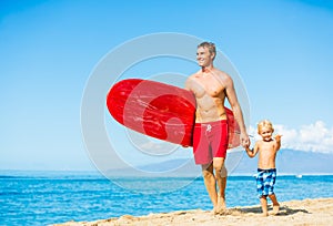 Father and Son Going Surfing