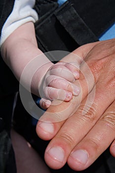 Father and son hands, adult and baby hands, fingers