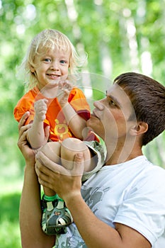 Father and son having fun outdoor