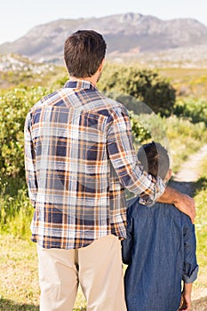 Father and son on a hike together