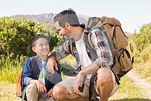 Father and son on a hike together