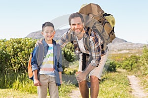 Father and son on a hike together