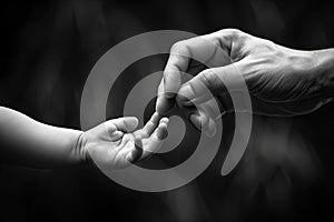 father and son holding hands, black and white image. Mother's day, Family concept