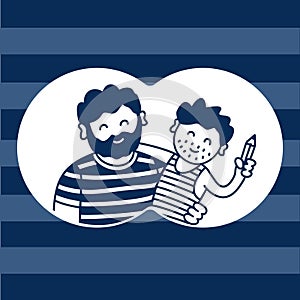 Father and son, humorous family illustration